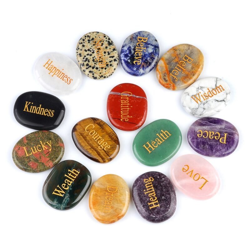 Engraved Natural Crystal Palm Stone & Healing Power Stone